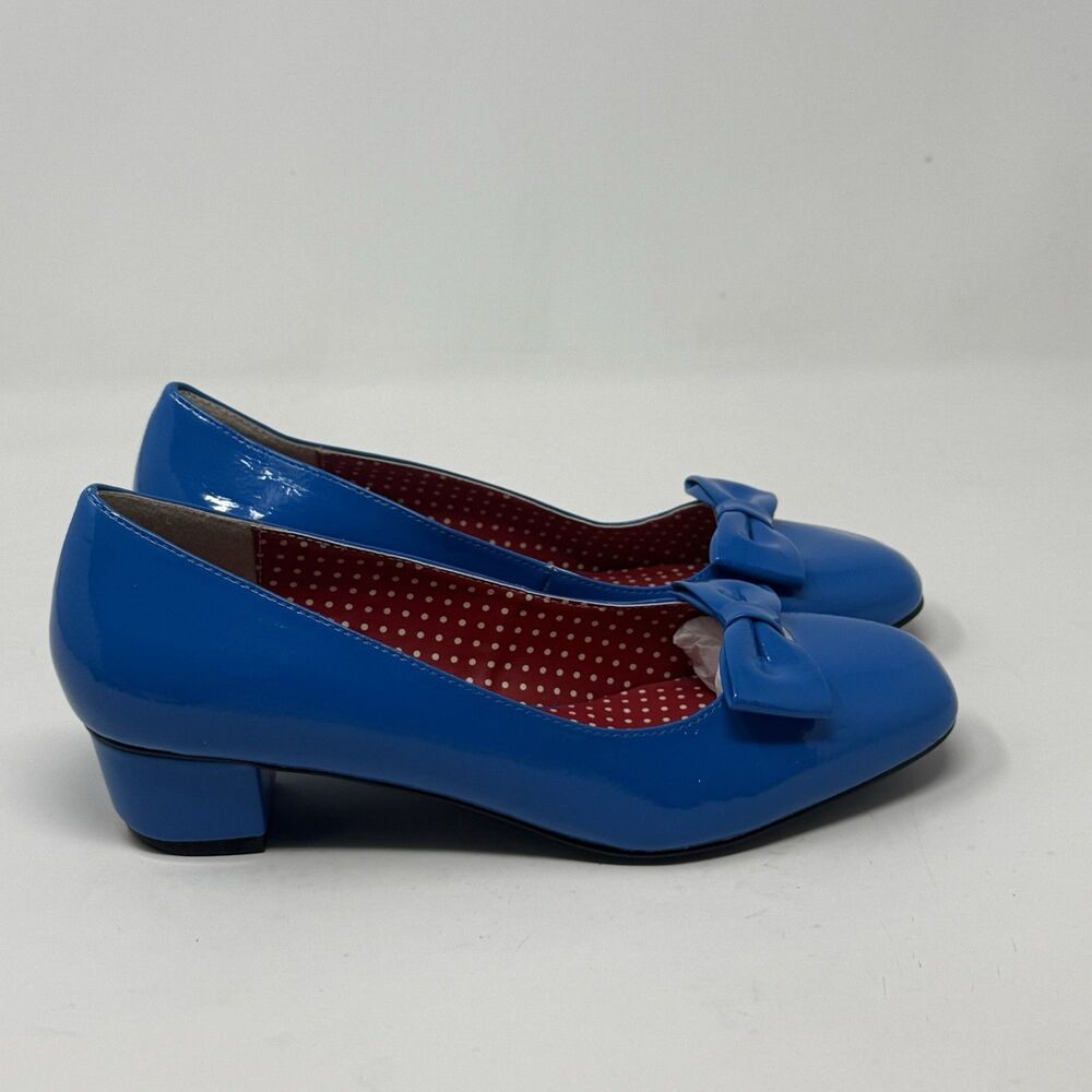 But Another Innocent Tale Pumps Shoes Womens 8.5 Blue Patent Bow Snow White Boho